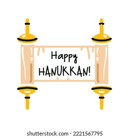 Torah scroll. Jewish Torah in expanded form. Vector illustration Torah Book, Jewish Torah, law Books. Simple old parchment scroll with the text. Symbol old scroll.