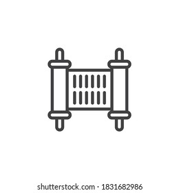 Torah scroll line icon. linear style sign for mobile concept and web design. Scroll parchment outline vector icon. Judaism symbol, logo illustration. Vector graphics