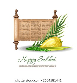 Torah scroll lulav etrog. Freehand drawing, isolate on a white background, clipart. Vector