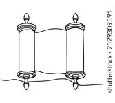 Torah scroll. One continuous line drawing.Vector illustration