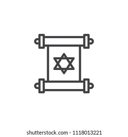 Torah scroll outline icon. linear style sign for mobile concept and web design. David Star on scroll simple line vector icon. Symbol, logo illustration. Pixel perfect vector graphics