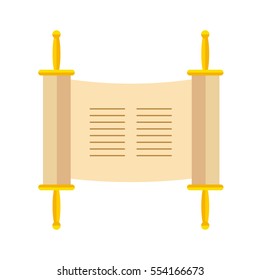 Torah scroll or Pentateuch vector illustration. Holiday of Hanukkah element. Jewish symbol for celebration of Chanukah or Festival of Lights. Feast of Dedication icon or festivity item.