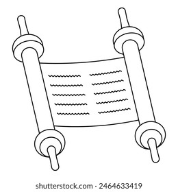 Torah scroll. Sketch. Handwritten parchment scroll with Jewish teachings. Vector illustration. Outline on isolated background. Holy Scripture for reading in the Synagogue. Coloring book. Doodle style.