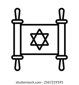 Torah scroll vector icon in outline design. Editable stroke.