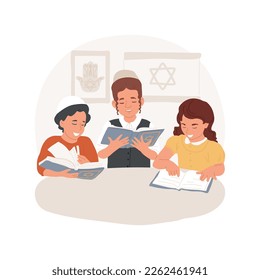 Torah study isolated cartoon vector illustration. Jewish children studying Torah together, religious Holy days, Judaism observances, old culture traditions and practices vector cartoon.