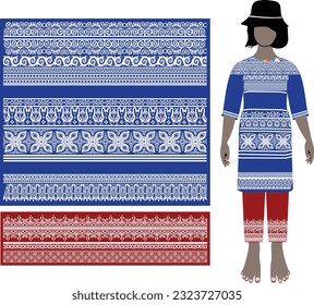 The Toraja batik motif is one color for women's clothing with the basic colors of blue and red cloth. Ready to print and editable.