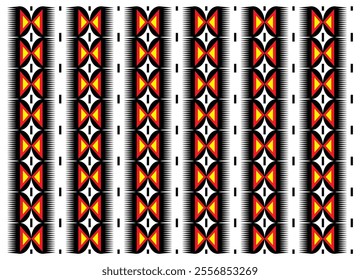 The Toraja motif with dominant red, black, and yellow represents the cultural richness and spirituality of the Toraja people, blending natural symbols and ancestral beliefs.