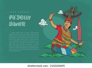 torajanese pa'gellu dancer illustration hand drawn indonesian cultures for social media template or background