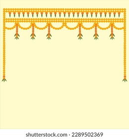 Toran Indian traditional door decoration with marigold flowers on light yellow color background.