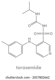 Torasemide Structure, A Loop Diuretic Drug Molecule. Chemical Formula.