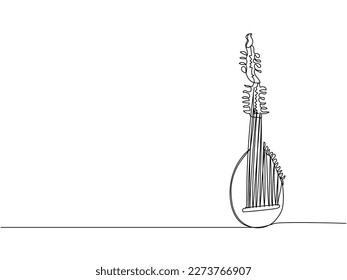 Torban one line art. Continuous line drawing of music, instrument, folk, musical, ukrainian, culture, acoustic, ethnic, lute, kobza, traditional, mandolin, string