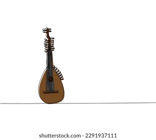 Torban one line color art. Continuous line drawing of music, instrument, folk, musical, ukrainian, culture, acoustic, ethnic, lute, kobza, traditional, mandolin, string