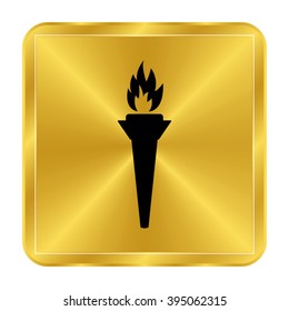 torch - black vector icon;  gold button