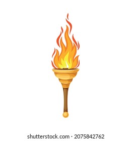 Torch with Brightly Burning Fire on Top as Ignited Light Source Vector Illustration