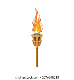 Torch with Brightly Burning Fire on Top as Ignited Light Source Vector Illustration