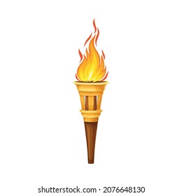 Torch with Brightly Burning Fire on Top as Ignited Light Source Vector Illustration