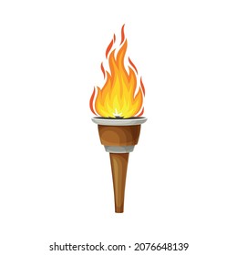 Torch with Brightly Burning Fire on Top as Ignited Light Source Vector Illustration