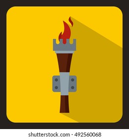Torch with burning fire icon in flat style on a white background vector illustration