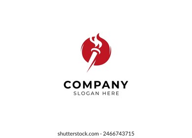 Torch burning fire logo design template vector with red color