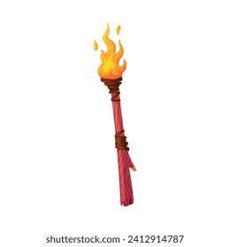 Antorcha con llama en llamas como herramienta antigua con iluminación vectorial de madera