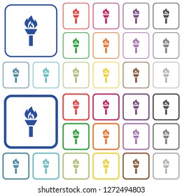 Torch color flat icons in rounded square frames. Thin and thick versions included.