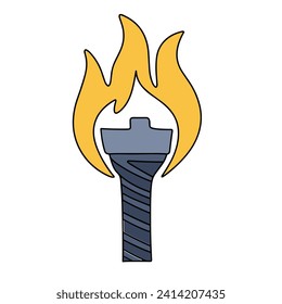 Torch colored outline. Doodle torch with color. Hand drawn vector art