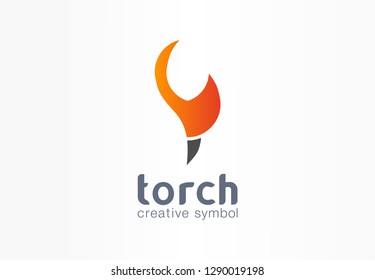 Torch creative symbol concept. Power fire flame abstract business fireball shape logo. Energy fuel burn, flammable gas flash, bonfire blaze icon. Corporate identity logotype, company graphic design