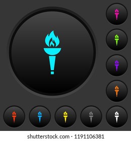 Torch dark push buttons with vivid color icons on dark grey background