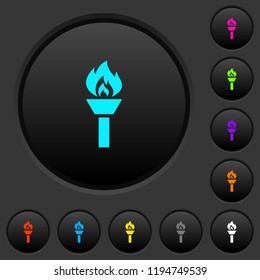 Torch dark push buttons with vivid color icons on dark grey background