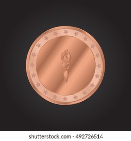 Torch embossed realistic bronze coin precious Icon / Logo Design