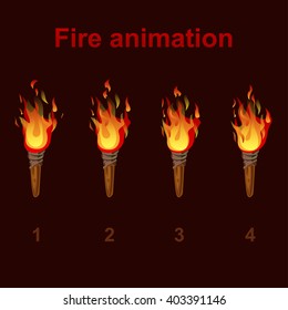 Torch fire animation sprites, flame video frames for game design