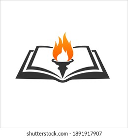 torch or fire  with book for science education logo. simple flat design logo