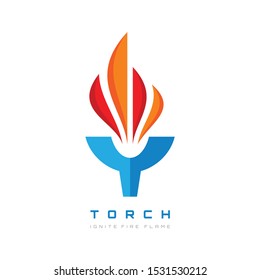 Torch with fire flame - concept sign vector illustration in flat style design.