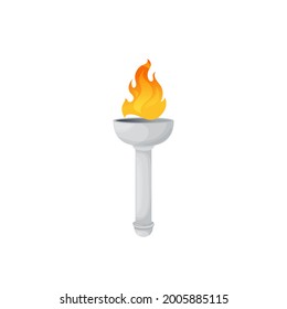 Torch or fire flame lantern, ancient burning light in marble stick, vector icon. Medieval Greek torch or firelight, Olympus gods and sport games victory and championship winner torchlight