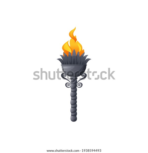 Torch fire flame light,
Medieval burning lantern, vector icon. Ancient torch or firelight
burning flambeau, Olympus gods torchlight and tribal ancient
flaming lamp