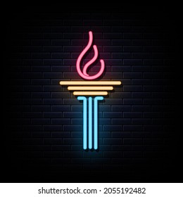 Torch Fire Flame neon logo vector