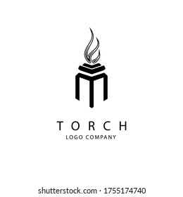Torch Fire Flame with Pillar column logo design illustration