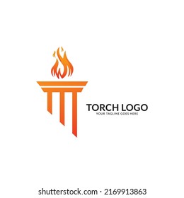 Torch Fire Flame with Pillar column logo design.