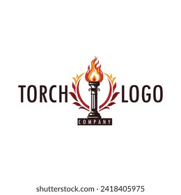 Torch Fire Flame with Pillar column logo design