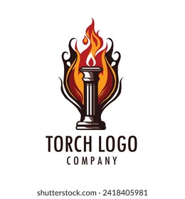 Torch Fire Flame with Pillar column logo design