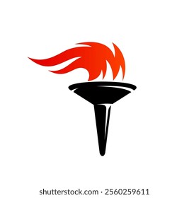 Torch fire flame for victory and freedom, liberty and champion trophy, vector icon. Torch flames emblem for Greek sport games championship, marathon or competition winner and freedom triumph fire