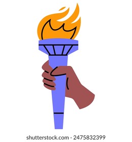 Torch with fire in hand. Olympic flame.