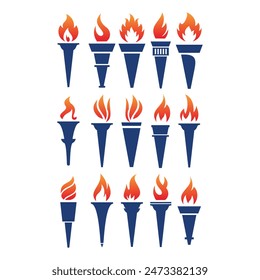 Torch fire icon set. Burning torch logo design vector illustration