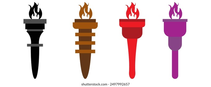 Torch fire icons collection Vector icon set. Eiffel tower olympic torch, olympic flame icon set.