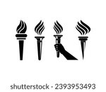 Torch fire icons set on white background