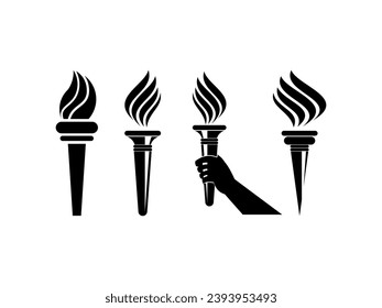 Torch fire icons set on white background