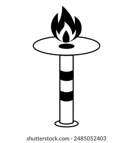 Torch with fire line icon. Vector illustration