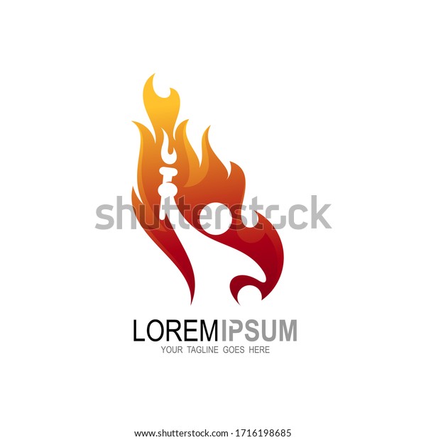 Torch fire logo, People logo with\
fire design illustration, Sport icons, human and fire\
logo
