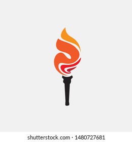 Torch with Fire Logo Vector Illustration
