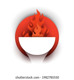 Torch with fire  in modern creative paper cut style on white background. Minimalistic design element. Creative design concept for branding sport competition, games. Vector illustration.